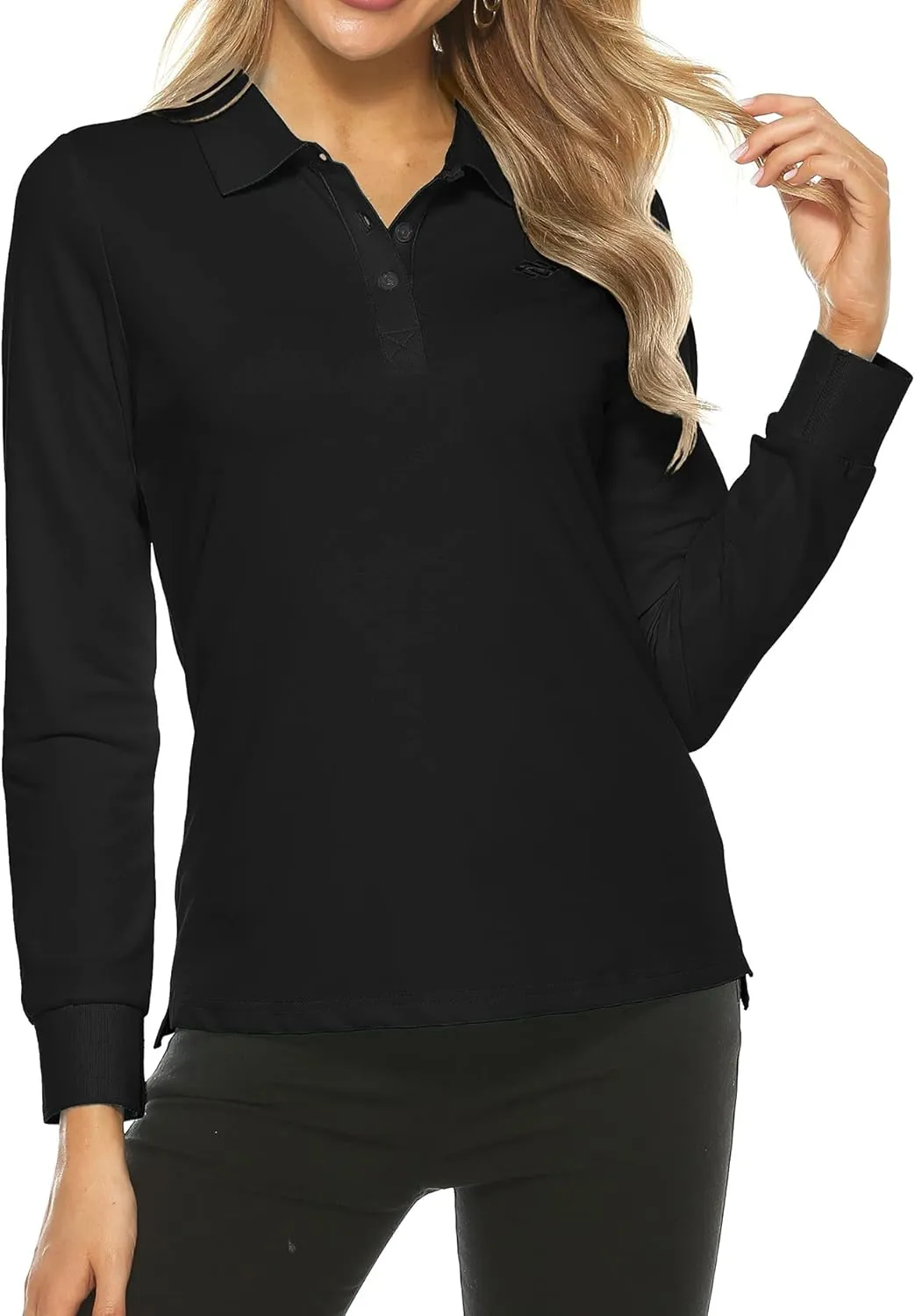 Women's Long Sleeve Golf Polo Shirts Lightweight Quick Dry Moisture Wicking Athletic Tennis Sports Tops 3-Button