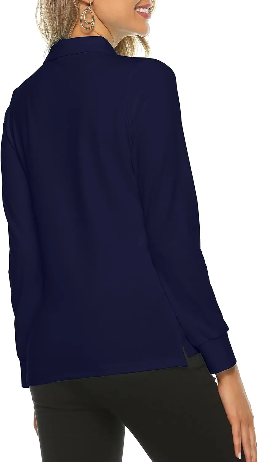 Women's Long Sleeve Golf Polo Shirts Lightweight Quick Dry Moisture Wicking Athletic Tennis Sports Tops 3-Button