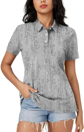 Women's Polo Shirts Short Sleeve Comfortable Breathable Wicking Shirt Solid Colour Stripe 3 Buttons Lapels Casual Tops