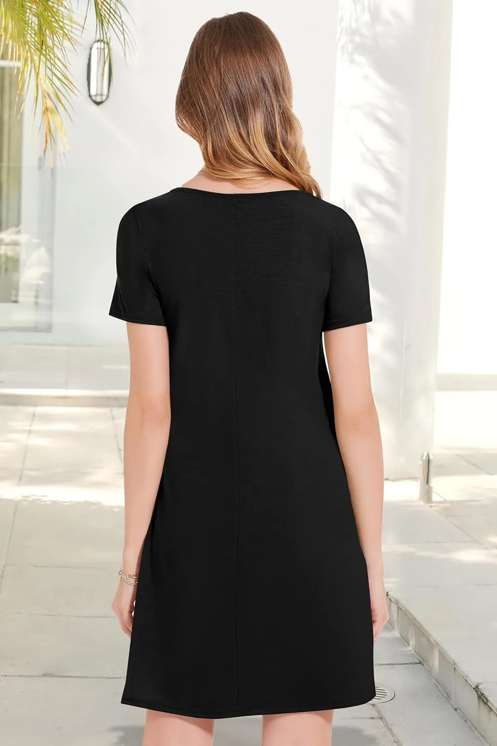 Womens Summer Dresses Beach Casual Loose Tshirt Floral Short Sleeve Flowy Pockets Sundresses