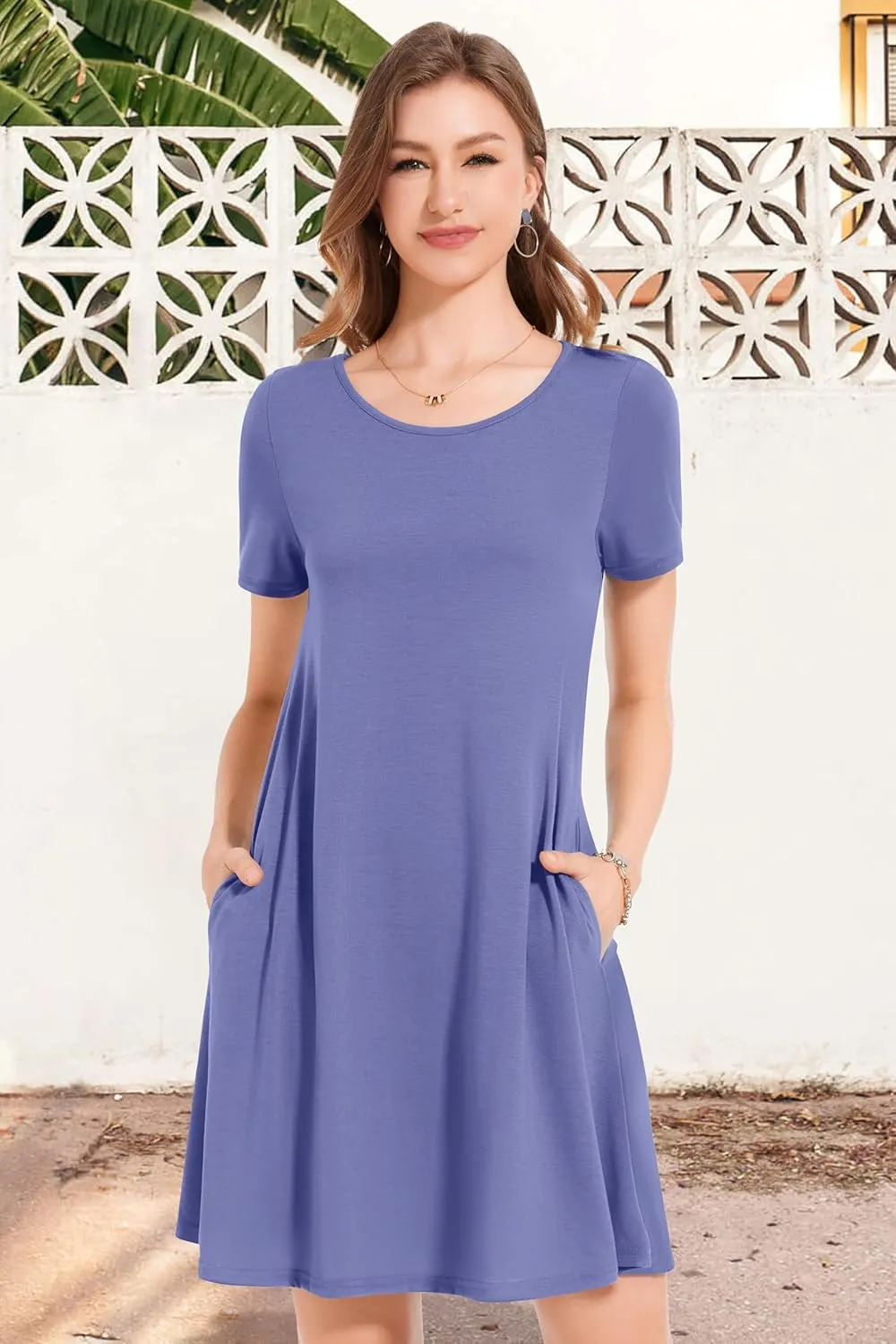 Womens Summer Dresses Beach Casual Loose Tshirt Floral Short Sleeve Flowy Pockets Sundresses