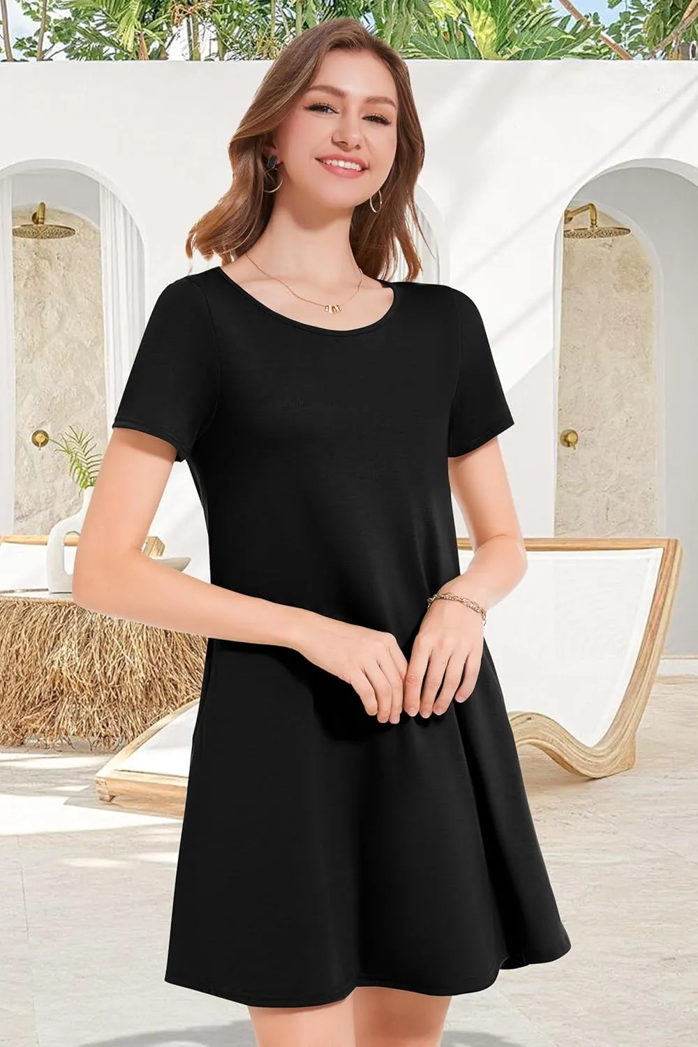 Womens Summer Dresses Beach Casual Loose Tshirt Floral Short Sleeve Flowy Pockets Sundresses