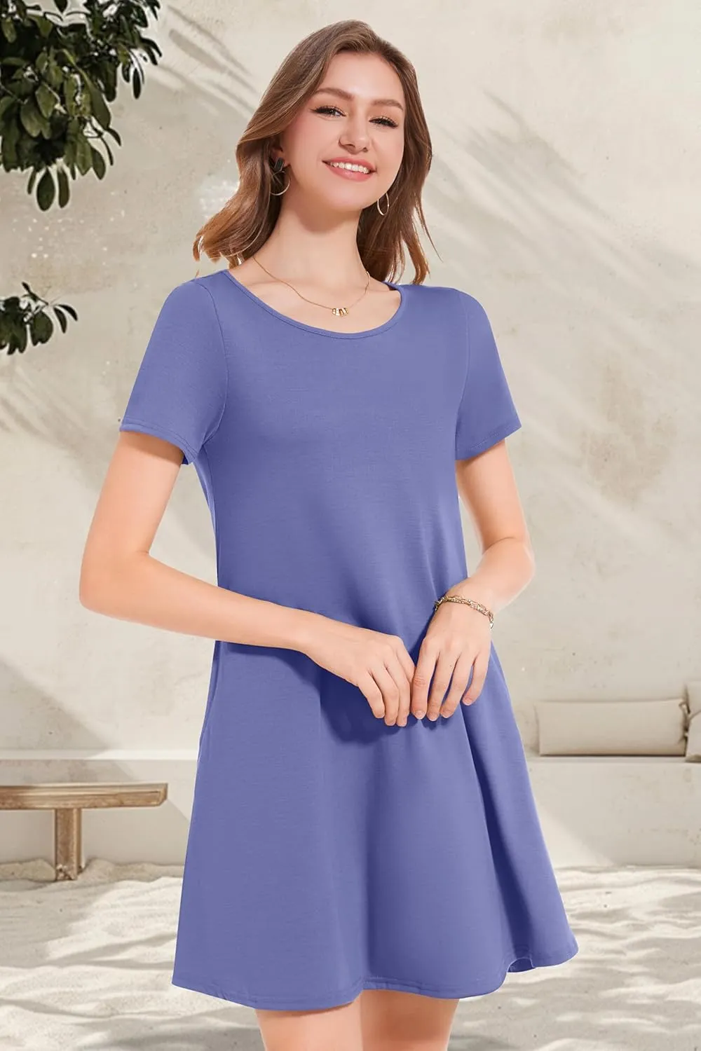 Womens Summer Dresses Beach Casual Loose Tshirt Floral Short Sleeve Flowy Pockets Sundresses
